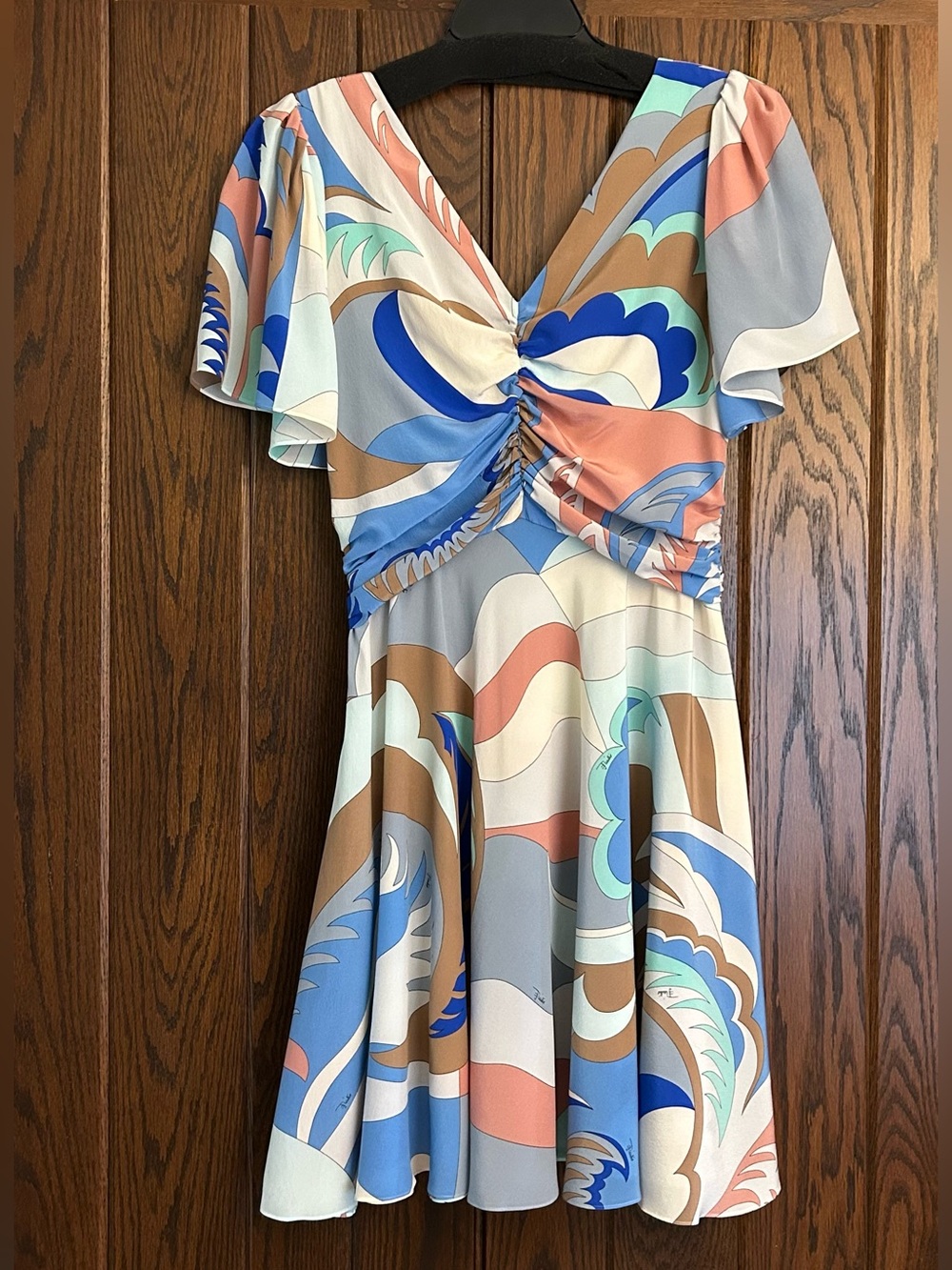 Emilio Pucci Pastel Acapulco Print Silk Tie-Front Mini Dress, Size 10 - Picture 2 of 16